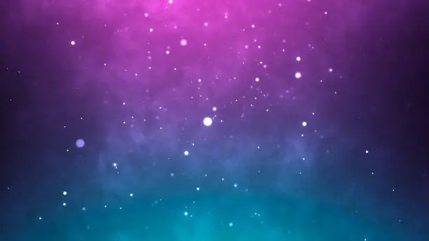 Photo of Neon particles background. Blue pink abstract glowing space