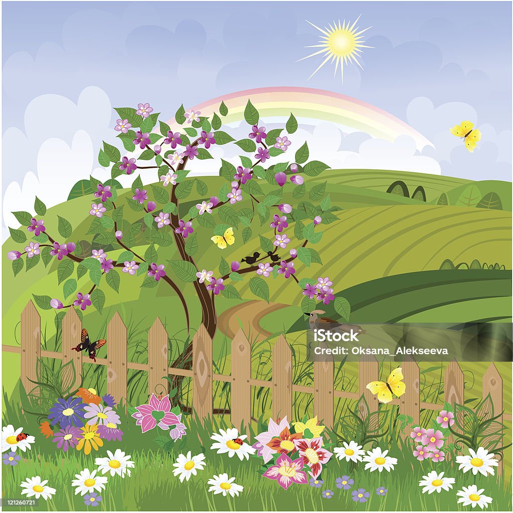 Весна цветущие дерево - Векторная графика Бабочка роялти-фри