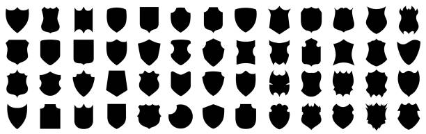 ilustrações de stock, clip art, desenhos animados e ícones de set different shields icons, protect signs – for stock - coat of arms