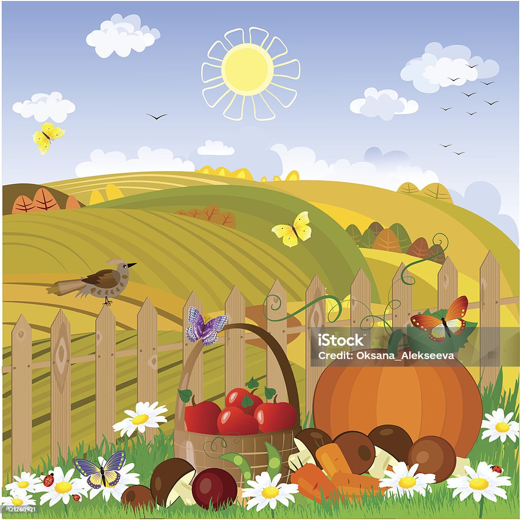 Осенью Сельский пейзаж - Векторная графика Бабочка роялти-фри