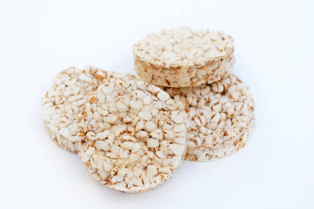istock Round crunchy crispbreads on a white background 1212609265