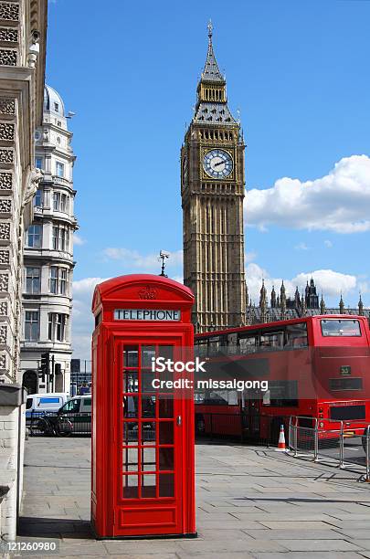 Big Ben Telephone Box And Double Decker Bus In London Stock Photo - Download Image Now