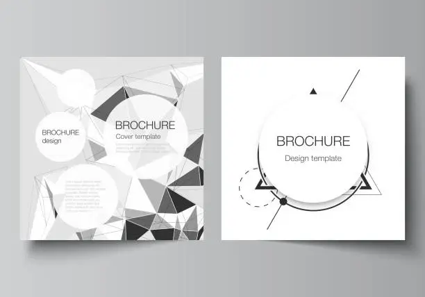 Vector illustration of Minimal vector illustration layout of two square format covers design templates for brochure, flyer, magazine. Abstract geometric triangle design background using different triangular style patterns.