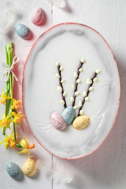 istock Tasty easter Cheesecake in the shape of an egg 1212612129
