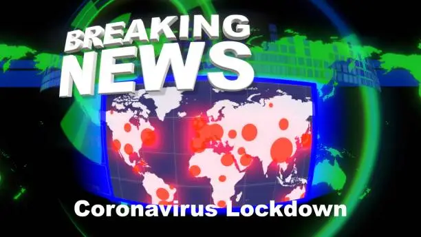 Photo of Breaking News Intro Title. Countries in lockdown with world map and affected areas