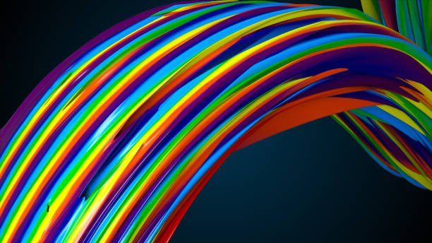 istock Colorful linear abstraction in the space, background with bright semicircular lines, 3d render backdrop 1212613825