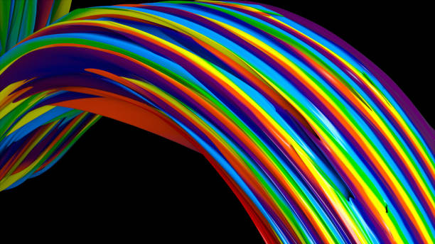 istock Colorful linear abstraction in the space, background with bright semicircular lines, 3d render backdrop 1212613832