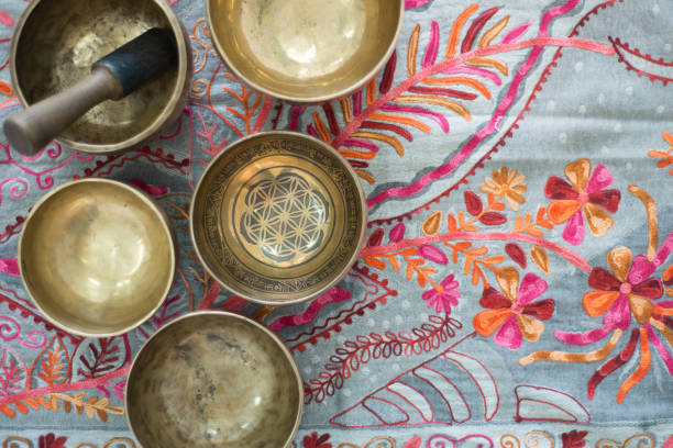 Tibetan singing bowls for meditation Tibetan singing bowls for meditation gong stock pictures, royalty-free photos & images