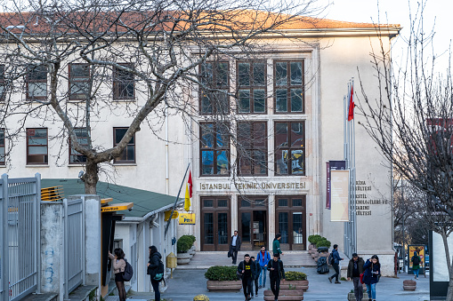 Istanbul, Turkey - 2 March, 2020: Exterior view of Faculty of Mechanical Engineering buiding of Istanbul Technical University (ITU). Faculty is located at the Gumussuyu Campus in Taksim, Istanbul.