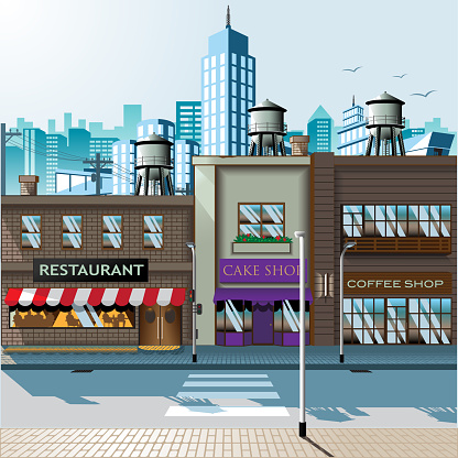 Shopping Street daylight  baclground vector illustration