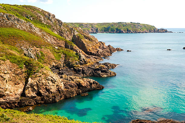 Shoreline and countryside of Guernsey, a channel island in the English Channel