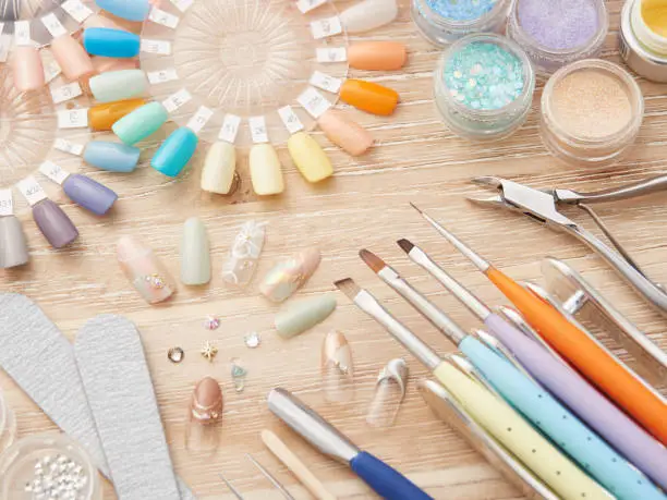 A collection of nail art tools used in Japanese nail salons