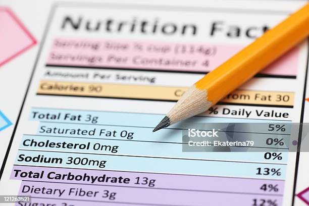 Nutrition Hechos Foto de stock y más banco de imágenes de Etiqueta de nutrición - Etiqueta de nutrición, Cero, Grasa - Nutriente