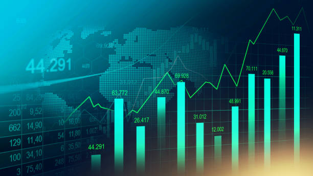 주식 시장 또는 외환 거래 그래프 - backgrounds technology symbol graph stock illustrations