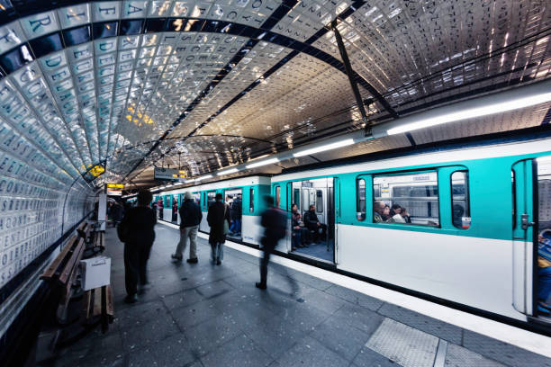 People exiting train, Concorde Metro station, Paris, France, Europe