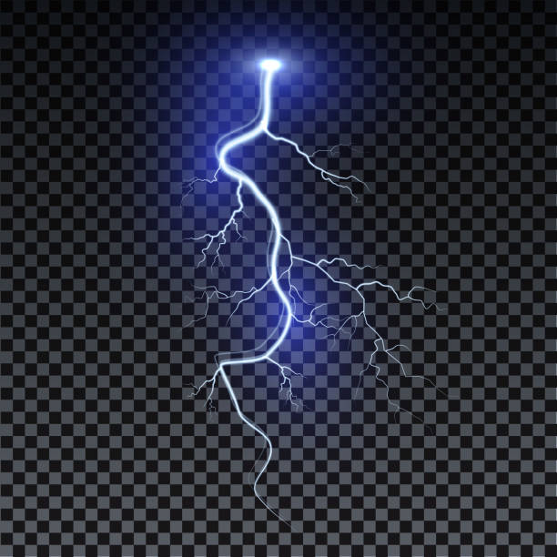 Realistic lightning. Thunder spark light on transparent background. Illuminated realistic path of thunder and many sparks. Bright curved line. Realistic lightning. Thunder spark light on transparent background. Illuminated realistic path of thunder and many sparks. Bright curved line bowling strike stock illustrations