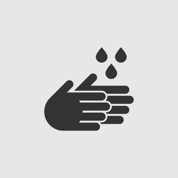 ilustraciones, imágenes clip art, dibujos animados e iconos de stock de icono vector simple de lavar manos - washing hands hygiene human hand faucet