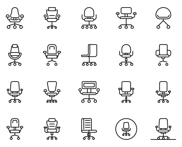 Office chair line icon Office chair icon set. Collection of thin line icons. 20 high quality outline logo on white background. Pack of symbols for design website, mobile app, printed material, etc. office chair stock illustrations