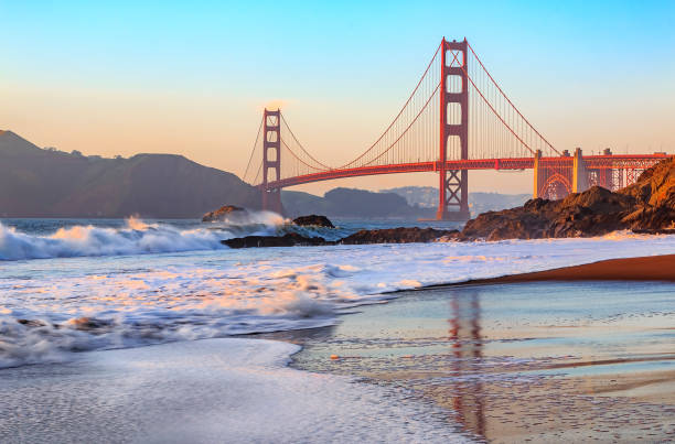 istock Golden Gate Bridge in San Francisco from Baker Beach at sunset 1212646608