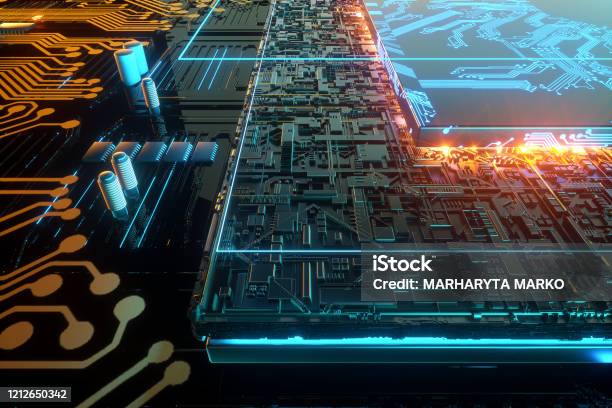 Cpu Video 3d Render Cpu Technological Background Concept Circuit Board With ...