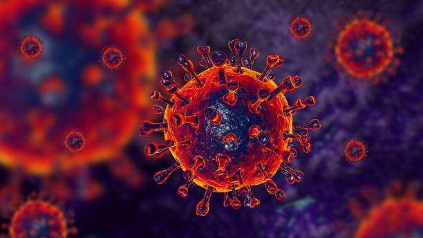 istock 3D render nCov-Coronavirus cell outbreak and coronaviruses influenza red background concept dangerous flu shot pandemic medical health risk with disease. 1212650394