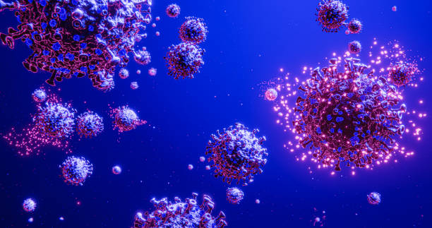 istock Corona COVID-19 Contagious Influenza Virus Floating with Blue Background 1212653358