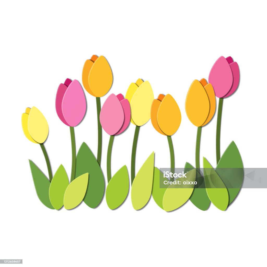 Bộ Hoa Tulip Cắt Giấy Bộ Sưu Tập Nếu Mùa Xuân Cách Điệu Đầy Màu ...