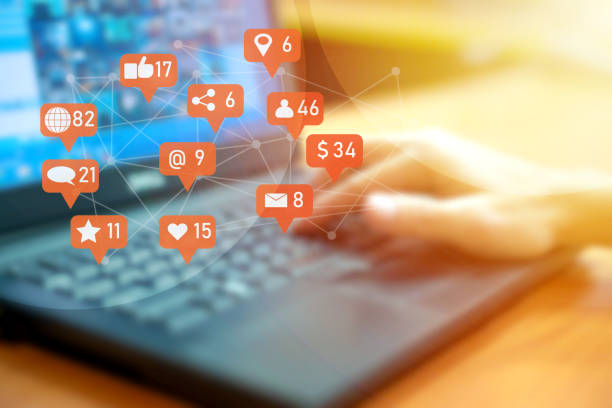 istock Businessman laptop using, Received notifications from Social, media, Marketing digital concept. 1212659022