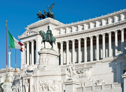 Rome, Italy - A detail of the Vittorio Emanuele II Monument (Altare della Patria) in Rome, Italy. Architect: Giuseppe Sacconi.