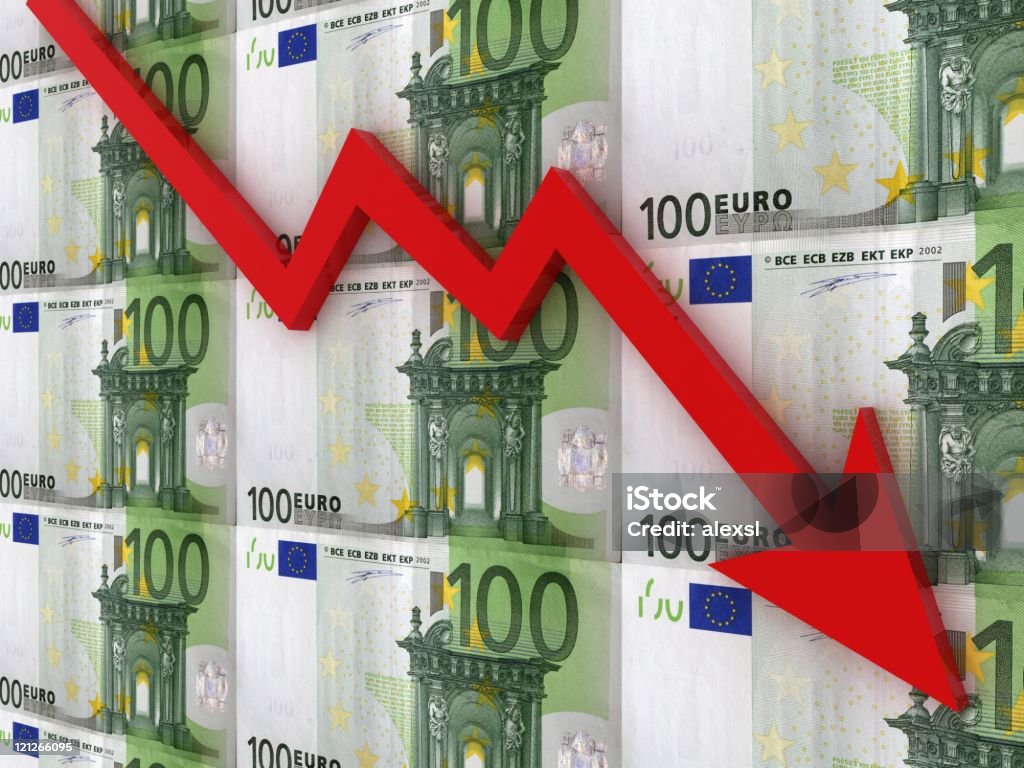 Spadające Euro Wykres - Zbiór zdjęć royalty-free (Waluta Unii Europejskiej)