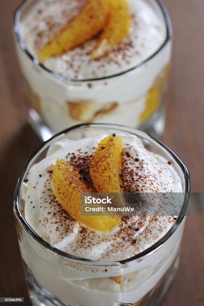 Dessert Orange Tiramisu in Glass Topview  Orange - Fruit Stock Photo