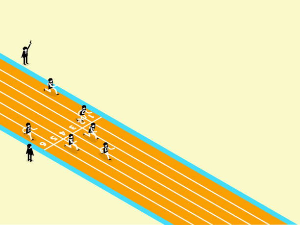 ilustrações de stock, clip art, desenhos animados e ícones de beautiful isometric design of  athletics on running track with copy space - running track