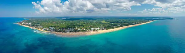 Photo of Aerial view of popular beaches of Hikkaduwa and Thiranagama, best places for surfing and swimming. Sri Lanka