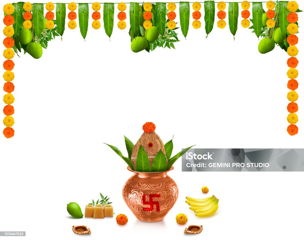 Happy Ugadi Greeting Card Background With Decorated Kalash And ...