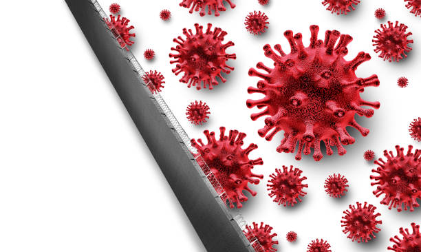 Virus Spread Control Virus spread control disease restriction and prevent viruses travel restrictions due to contagious virus spreading across the border with soaring infections as a wall blocking the influx of disease as a 3D render. state of emergency stock pictures, royalty-free photos & images