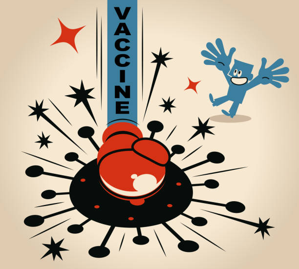 ilustrações, clipart, desenhos animados e ícones de luva de boxe grande (punho de vacina) bater (soco em) coronavírus faz as pessoas aplaudirem - immune defence