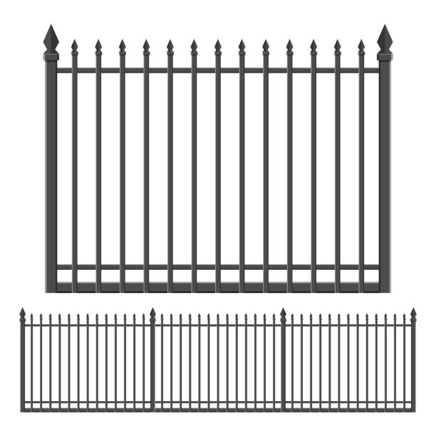 Iron forged fence vector design illustration isolated on white background Beautiful vector design illustration of iron forged fence isolated on white background wrought iron stock illustrations