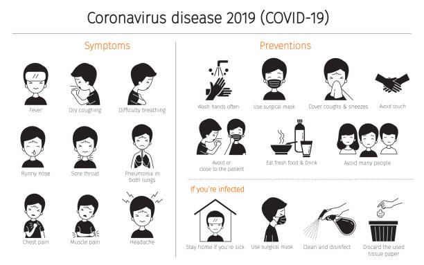 コロナウイルス病の男性, covid-19 症状と予防, モノクロ - coughing virus bacterium sneezing点のイラスト素材／クリップアート素材／マンガ素材／アイコン素材