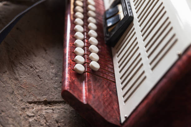 istock Vintage harmonica keyboard, close-up photo 1212671060