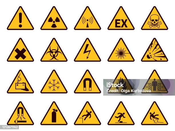 警告標誌黃三角警報符號注意化學易燃和輻射危險事故驚嘆號警告向量圖示向量圖形及更多危險圖片 - 危險, 警告標誌 - 標誌, 圖示