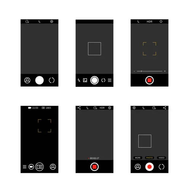 Vector illustration of Smartphone camera screen interface. Modern social media mobile application ui photo frame design, camera settings buttons vector template