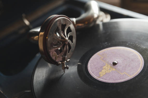 istock Vintage gramophone needle and vinyl record 1212671260