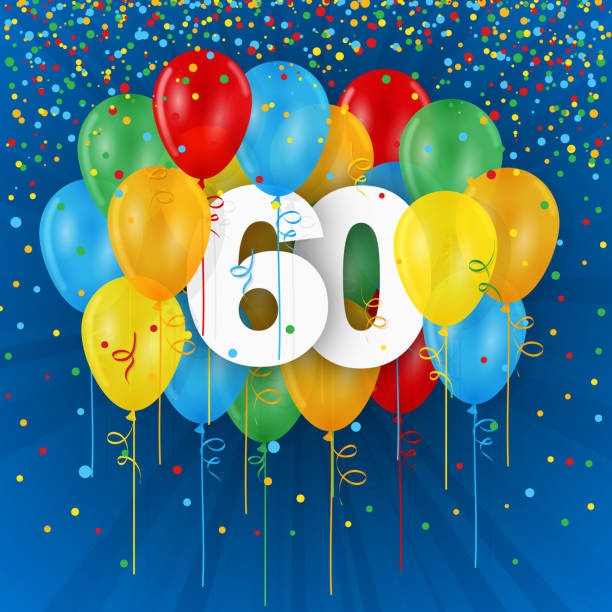 60 Years Colorful Balloons Stock Photo - Download Image Now - 60th Birthday, Number 60, - iStock