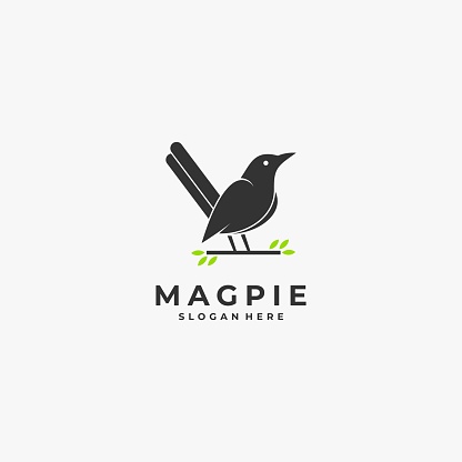 Vector Illustration Magpie Bird Silhouette Style.