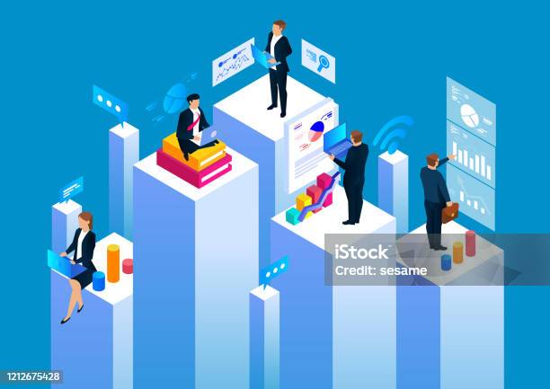 Group Of Businessmen Working In Business Space Statistical Analysis And Management Stock Illustration - Download Image Now