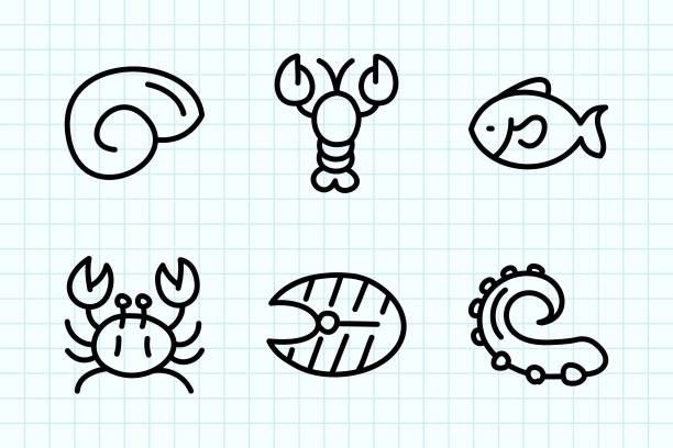 해산물, 1 낙서 그림 - computer icon symbol sea life prepared crab stock illustrations