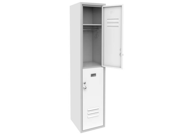 istock White metal locker with open door. Two level compartment 1212677424