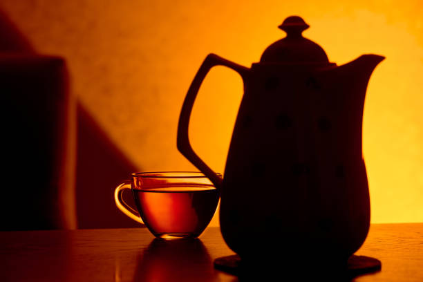 istock teapot and teacup silhouette in orange colors 1212678447
