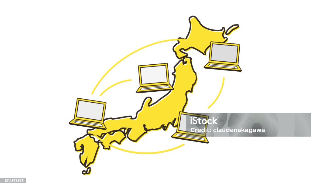 Japan Rdm Background Drawing Hand Drawing Remote Work Image With Japan Map Pc Illustration Stock ...