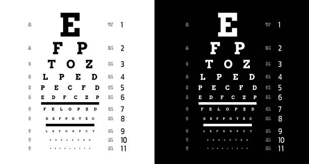 ilustraciones, imágenes clip art, dibujos animados e iconos de stock de cartel para pruebas de visión en estudio oftálmico - doctor reading chart human eye